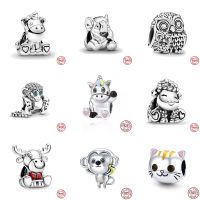 Cute Unicorn Monkey Sheep Owl Elk Bead fit original Pandora Charms Silver 925 Bracelet for Women Diy Jewelry Making