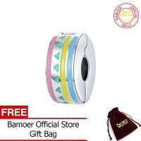 BAMOER 925เงินสเตอร์ลิงกลมเคลือบจี้สัญลักษณ์สามเหลี่ยมสีสันสดใสสำหรับกำไลข้อมือ DIY เครื่องประดับทำมือ SCC1756