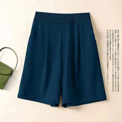 Summer Wide Leg Shorts Women High Elastic Waist Trousers Solid Classic Loose Straight Shorts Womens Comfortable Cropped Pants
