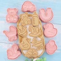 8Pcs Baby Shower Cookie Cutter Set Duck Bear Cookie Mold Plastic Biscuit Stamp Baby Shower Party Kitchen Baking Accessories Tool Bread Cake  Cookie Ac