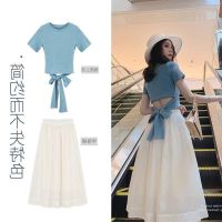 COD ❉✔ The Monolopy Shop28dfgs8dgs chiffon dress plus size short 蝴蝶結上衣 雪纺裙 半身裙中長款 高腰 top t shirts women 夏季 两件套装裙 女士韩版 露腰 气质性感棉质T恤上衣