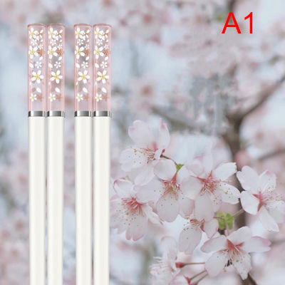 Amber Cherry Blossom Alloy Chopsticks Chinese Chopsticks Reusable Tableware