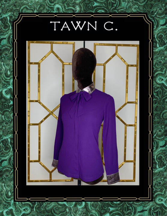 tawn-c-purple-trinity-blouse-เสื้อเบลาส์ผ้าชีฟองแต่งคอปกหนัง