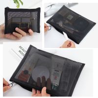 Large Capacity Portable Outdoor Travel Makeup Bag Black Transparent Mesh Storage Washing Bag Home Organization Tote Bag