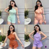 TW17643 Set 2 ชิ้น เสื้อสายไขว้ + กางเกงขาสั้น