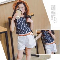 Kids Girl Summer  Floral Chiffon Polka Dot Sleeveless Shirt+ Shorts Outfits