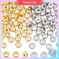 LIAOYING 200PCS สีทองและสแตนเลส ลูกปัด rondelle spacer กลมแบน เรียบเนียน โลหะสำหรับตกแต่ง ลูกปัดสแตนเลสสตีล งานฝีมือดีไอวาย กลมแบนราบ ลูกปัดกลมแบน การค้นพบการทำเครื่องประดับ