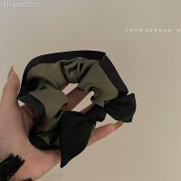 ☇◈ High grade black green color matching bow knot large intestine hair circle meatball hair rope French temperament Headdress