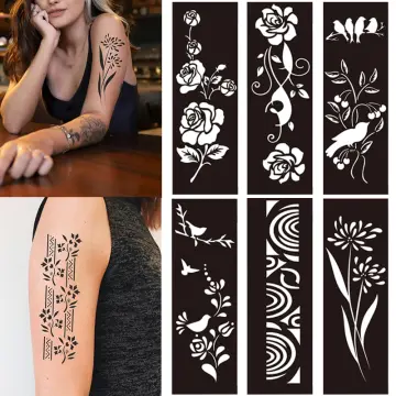 Tattoo Women Body Art Painting Arm Leg Tattoo Sticker 3d Fake Black Rose  Waterproof  Tattoo Stencils  AliExpress