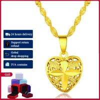 HOYON Dubai Gold 24k Color Necklace For Women Wedding Jewelry Hollow Love Heart Pendant Waterwave Chain Neck Collar For Bridals