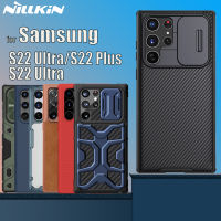 สำหรับ Samsung Galaxy S22อัลตร้าเคส Nillkin เลนส์ป้องกันกล้องเลื่อนปกป้องแหวนเกราะเคส Frosted ปกหนัง S22 Plus