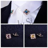 【hot sale】 ♀☑卍 B36 [NF]1Pair Korean Version Mens Suit Shirt Collar Pin Brooch Crystal Diamond Shirt Collar Pin