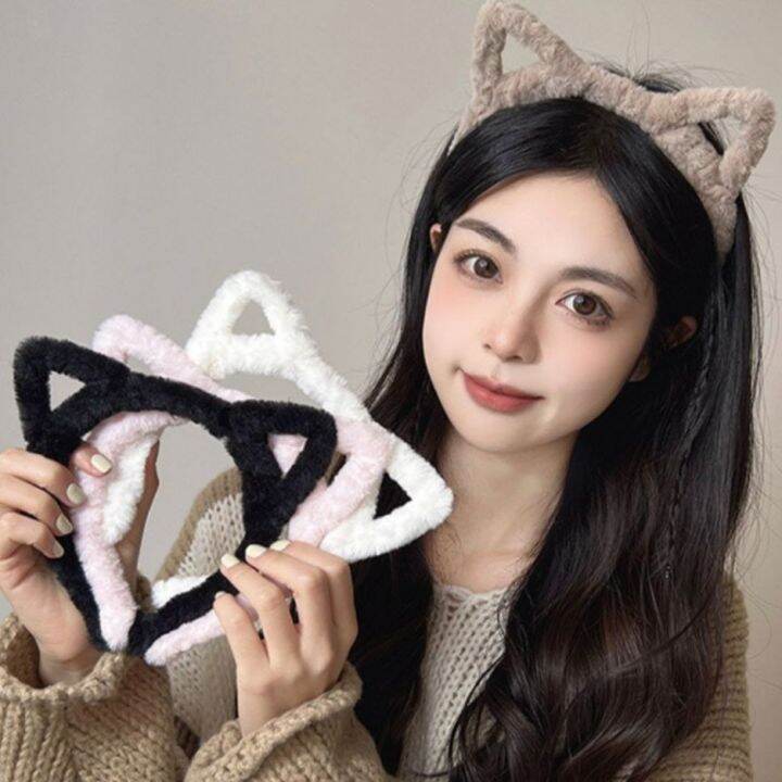Uplus ที่คาดผมแฟชั่น ที่คาดศรีษะ สวมผม หูแมวน่ารัก ผ้ากำมะหยี่ขนนิ่ม
