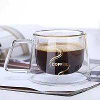 Anti Scalding Double Wall High Borosilicate Glass Insulated Double Glass Cup Coffee Tea Cup with Handle Breakfast Mug