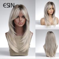 ESIN Synthetic Wig Medium Ombre Dark Color to White Blonde Wigs for Women Ombre Layered Hair with Dark Roots [ Hot sell ] TOY CENTER