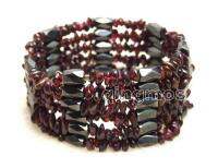 Qingmos 6-8mm Baroque Natural Brown Garnet Bracelet for Women with Genuine Black Hematite Magnetic Bracelet Long Necklace 37