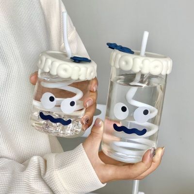 ❂✕ Glass girl high-value ins large-capacity straw cup simple high temperature resistant coffee cup summer drinking cup