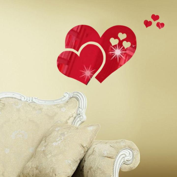 กระจก3d-สติ๊กเกอร์ติดผนังความรักรูปลอกหัวใจ-diy-ศิลปะการตกแต่งห้องนอนให้สวยงามบ้าน