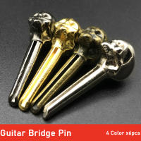 6Pcs ทองเหลือง Tailpiece Endpin กีตาร์ Bridge Pin Skull Head โลหะกีตาร์อะคูสติก Bridge Pins End Pin