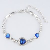 New Korean Fashion Jewelry Crystal Blue Heart Charm Bracelets amp; Bangles Pulseiras Blue Rhinestone Bracelets for Women 2021 New