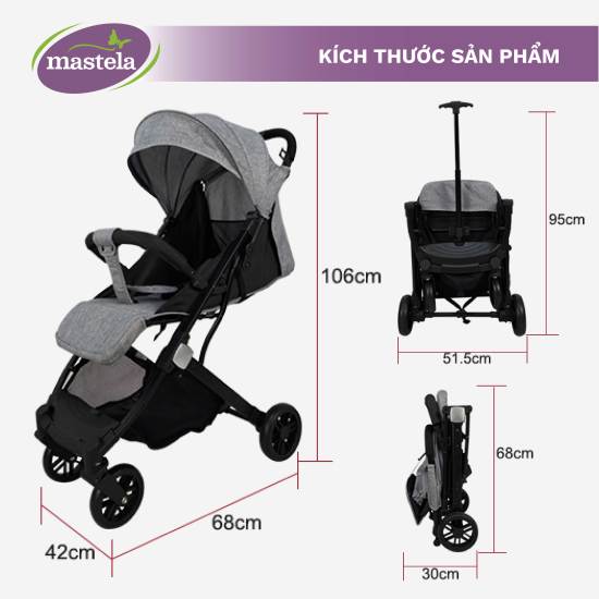Xe đẩy gấp gọn cho bé - xe đẩy em bé 1 chiều cao cấp aluminium siêu bền và - ảnh sản phẩm 2