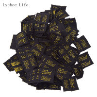 Lychee Life 100Pcs/lot Handmade Garment Label Tags Pink Gold Color Polyester Cloth Labels For Diy Sewing Crafts Stickers Labels