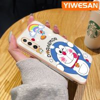 YIWESAN เคสสำหรับ Huawei P30 P30โปร P30ไลต์น่ารักสีรุ้งโดราเอมอนขอบดีไซน์ใหม่สี่เหลี่ยมเคสมือถือบางๆเคสฝาปิดเลนส์กล้องปกป้องเคสนิ่มกันกระแทก