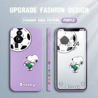 เคสกล้องสำหรับ OPPO Reno10 Pro + 5G เซลล์เคสโทรศัพท์การ์ตูนฟุตบอล Snoopy โทรศัพท์ดีไซน์ด้านข้างของสุนัขเคสโทรศัพท์รูปแบบขอบสี่เหลี่ยมปลอกซิลิโคนของเหลวคลุมทั้งหมด