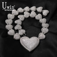 Uwin Bubble Heart สร้อยคอ Center Heart Cubic Zirconia Micropave เชื่อมต่อ To End Charm เครื่องประดับผู้หญิงอุปกรณ์เสริม Gifts