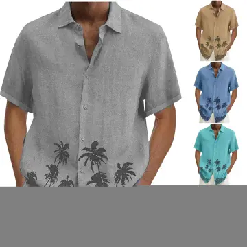 Summer Hawaiian Shirt for Men 2024 Overszie Fashion Print Lapel Short  Sleeve Shirt 50% off Clearance!