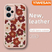 YIWESAN เคสสำหรับ F5 POCO เคสแฟชั่นยอดนิยมลายดอกไม้สีชมพูสีแดงสวยทนทานต่อการตกเคสโทรศัพท์หนังเนื้อหนาทำจากซิลิโคนเนื้อนิ่มสีกันกระแทก