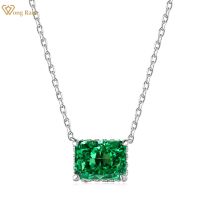 Wong Rain 925 Sterling Silver Crushed Ice Cut 6*8MM Created Moissanite Emerald Gemstone Pendant Necklace For ine Jewelry