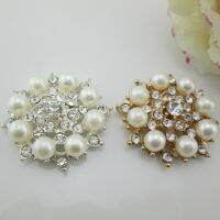 【cw】 5pcs/set DIY Flower Rhinestones Buttons Pearl Button Alloy Diamante Crystal Bow Wedding Decoration Sewing Decor Accessories ！