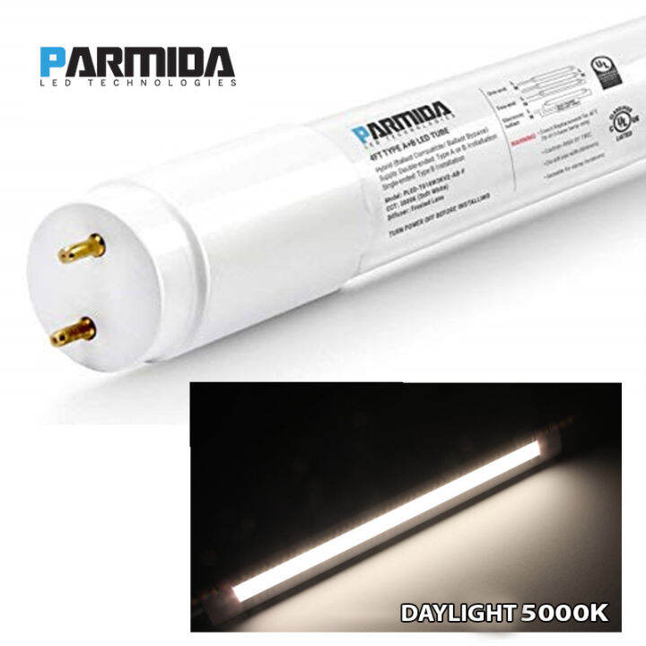 PARMIDA 5000K 4ft LED T8 18W LED Light Tube Single-Ended Frosted Lens ...