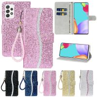 เคสหนังกระเป๋าสตางค์แวววาวสำหรับ Samsung Galaxy S22บวก S22 S21พิเศษ FE S20 A22 A12 A21S A22 A32 A51 A71เคสส่องแสงวิบวับ A72