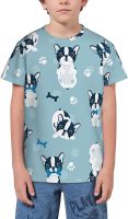 Cute Bulldog Dog Cartoon Pattern T- Shirt Short Novelty for Boys and Girl