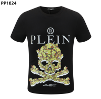 ที่มีคุณภาพสูงผู้ชาย Philipp Plein เป็ดกะโหลกกระดูกจดหมายผ้าฝ้ายแขนสั้นเสื้อยืด PP เสื้อเย็นประเดิม