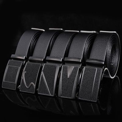 Men Belt 3.5cm Automatic Buckle Business Cowhide Black Leather