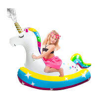 แพเป่าลมรูปยูนิคอร์นสำหรับเด็ก พร้อมสปริงเกอร์พ่นน้ำได้ Inflatable Unicorn Pool Float for Kids with Sprinklers