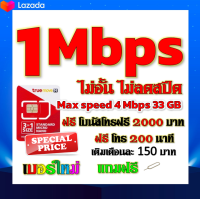 ✅โปรเทพ 1 mbps ไม่อั้นไม่ลดสปีด Max speed 4 mbps มีโทรฟรีทุกเครือข่ายโบนัส2000+200นาที แถมฟรีเข็มจิ้มซิม✅