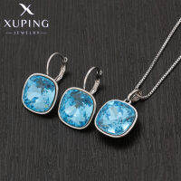 Xuping Jewelry New Arrival Square Shaped Crystal Jewelry Set Rodium Color Earring Women Girl Gift 60090