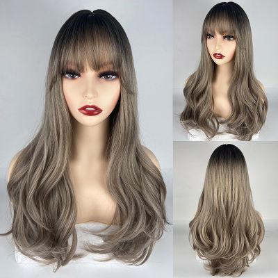 URCGTSA Synthetic Wigs Long Wavy Cosplay Party Wig for Women Natural Hair Wig Daily Heat Resistant Wig with Bangs