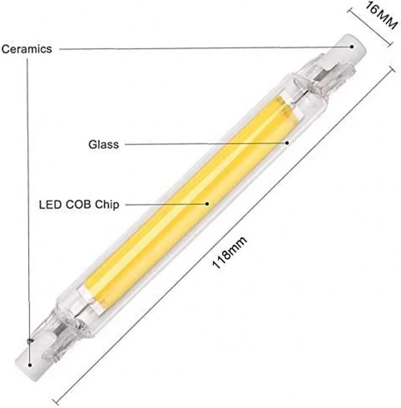 LED R7S 78mm 15W 20W High Powerful Spotlight 118mm Glass Tube COB Bulb  Replace Halogen Lamp 110V 220V