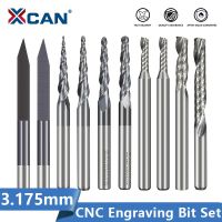 XCAN CNC Solid Carbide Engraving Bits Milling Cutter ชุดงานไม้ 3.175mm Shank Router Bits สําหรับการแกะสลักเครื่องมือไม้