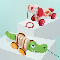 Kids Pull Wire Toy Puppy Crocodile Tractor Infant Wooden Shape Funny Animal Walker Montessori Toys Handmade Crafts Gift Child