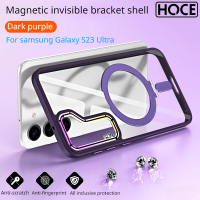 HOCE เคสเลนส์โลหะสีหรูหรามีกรอบ Magsafe เคสโทรศัพท์โปร่งใสสำหรับ Samsung Galaxy S23 S23พิเศษพร้อมขายึดที่มองไม่เห็นด้านหลังกันกระแทกสำหรับเคสกันกระแทกดูด S23