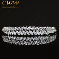 CWWZircons Gorgeous Bridal Wedding Hair Accessories Tiara Leaf Shape Cubic Zirconia Crown Headband For Bridesmaid A002