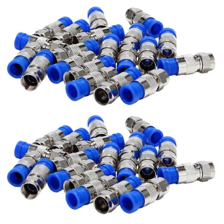 Rg6 F Type Connector Coax Coaxial Compression Fitting 20 Pack (Blue