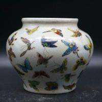 【NEW】 Jime Shops จีน Famille Rose Porcelain Jar มือทาสีผีเสื้อออกแบบหม้อ5.2นิ้ว