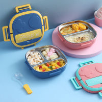 กล่อง Bento แบบพกพากล่องอาหารกลางวันสแตนเลสสตีล304พร้อมช้อน550มล. ภาชนะใส่อาหารสำหรับปิคนิคตั้งค่ายพร้อมช้อนรูปหุ่นยนต์